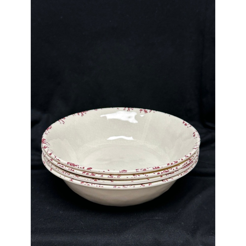 ELLE Decor Bowls 7.5" Cream Burgundy Speckled Melamine Faux Crackle Set 4